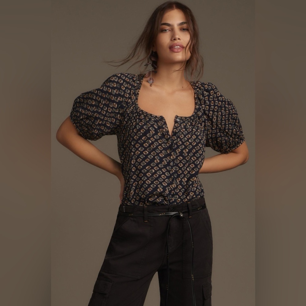 NWT Size XS (P2P 19.5") - Pilcro Puff-Sleeve Gauze Blouse (100% Cotton)